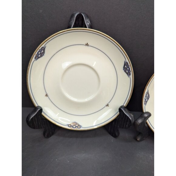 Gorham Fine China Florentine Lapis Footed 24K Gold Banded 1 Cup and 3 Saucers - Picture 2 of 11